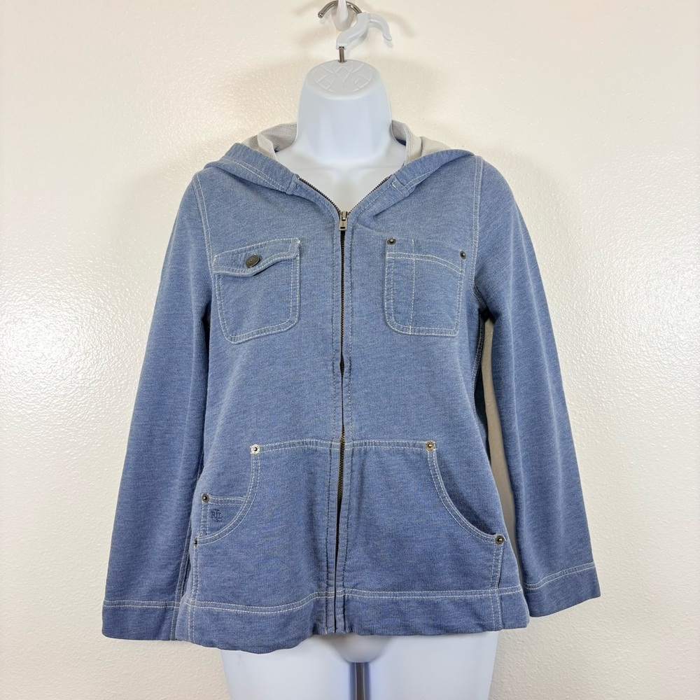 Lauren Ralph Lauren Petite Blue Zip Up Hoodie Jacket P/P Preppy Sporty Coastal